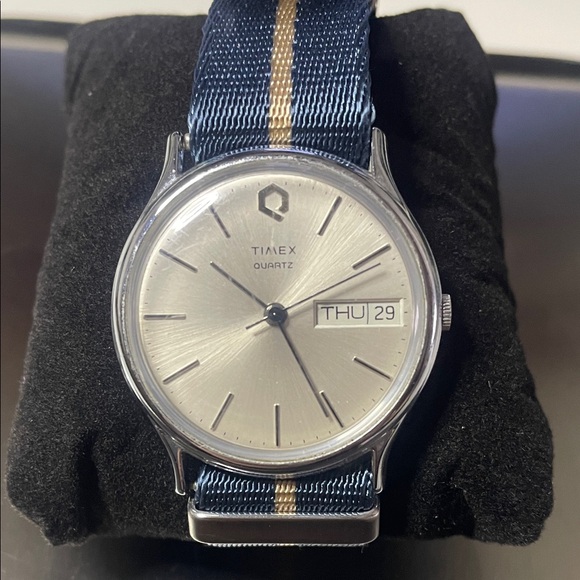 Timex Silver Dial Watch with Blue and Gold Nylon Strap - Picture 2 of 5